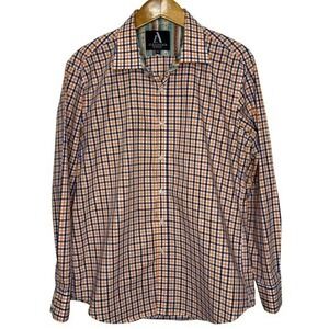 Alexander Eton Shirt Men's XL Orange/Blue Plaid Button Front‎
